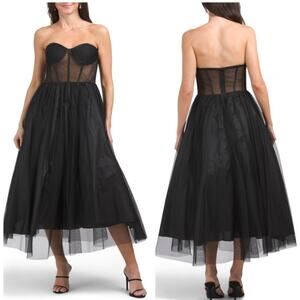 Betsy & Adam Black Strapless Sweetheart Lace Ballgown Gown NWT Size 12